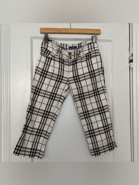 Burberry Blue Label White & Brown Plaid Capri Pants